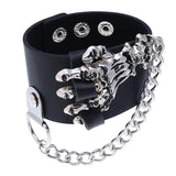 Skull Skeleton Wide Cuff Leather Bracelet