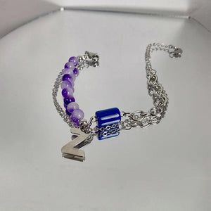Double Titanium Bracelet Women Letter Pendant Bangles Silver