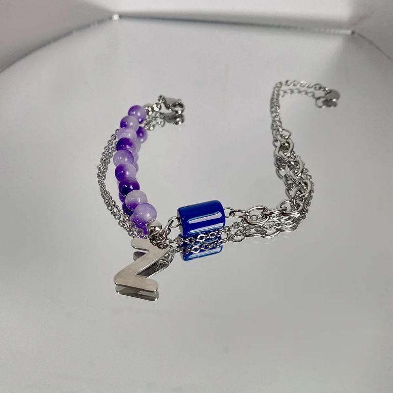 Double Titanium Bracelet Women Letter Pendant Bangles Silver