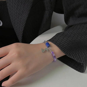 Double Titanium Bracelet Women Letter Pendant Bangles Silver