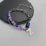 Double Titanium Bracelet Women Letter Pendant Bangles Silver