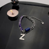 Double Titanium Bracelet Women Letter Pendant Bangles Silver