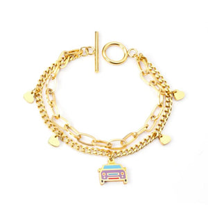 Stainless Steel Bus Pendants Double Chain Bracelets