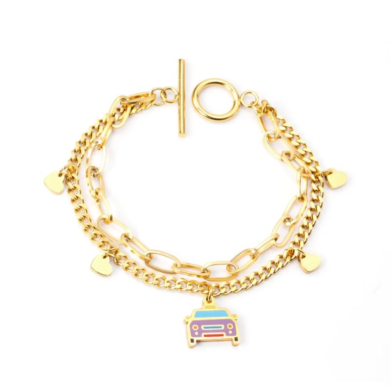Stainless Steel Bus Pendants Double Chain Bracelets