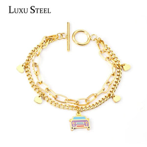 Stainless Steel Bus Pendants Double Chain Bracelets