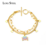 Stainless Steel Bus Pendants Double Chain Bracelets