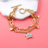 Stainless Steel Bus Pendants Double Chain Bracelets