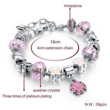 Summer Love Charm Bracelet Pink Crystal Rose Pendant Large Hole Jewelry