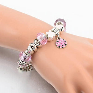 Summer Love Charm Bracelet Pink Crystal Rose Pendant Large Hole Jewelry