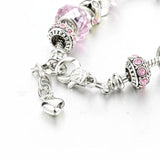 Summer Love Charm Bracelet Pink Crystal Rose Pendant Large Hole Jewelry