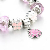 Summer Love Charm Bracelet Pink Crystal Rose Pendant Large Hole Jewelry