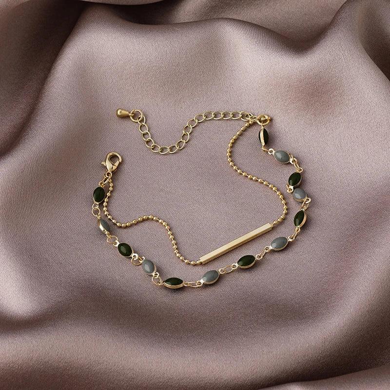 Korean Retro Double Layer Bracelets for Women, Party Banquet Jewelry