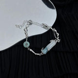 Minar Gradient Natural Stone Bamboo Charm Bracelet Silver Chain