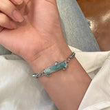 Minar Gradient Natural Stone Bamboo Charm Bracelet Silver Chain