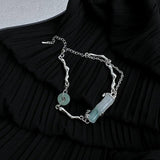 Minar Gradient Natural Stone Bamboo Charm Bracelet Silver Chain
