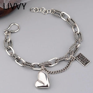 Vintage Heart Pendant Bracelet for Women, Party Jewelry