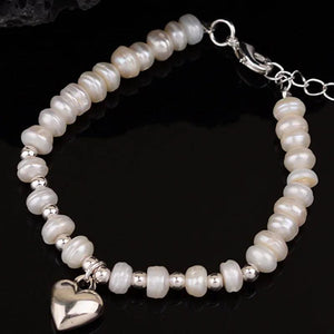 Mewanry Pearl Beaded Bracelet Vintage Love Heart Pendant