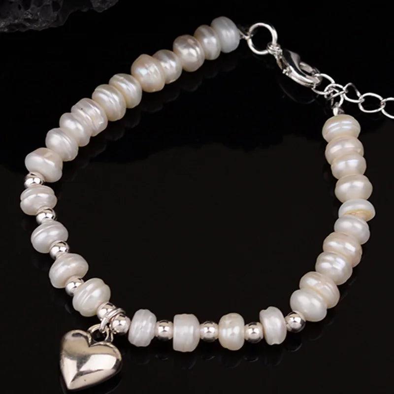 Mewanry Pearl Beaded Bracelet Vintage Love Heart Pendant