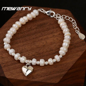 Mewanry Pearl Beaded Bracelet Vintage Love Heart Pendant