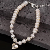 Mewanry Pearl Beaded Bracelet Vintage Love Heart Pendant