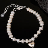 Mewanry Pearl Beaded Bracelet Vintage Love Heart Pendant