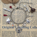 Retro Silver Plated Scholar Graduates Pen Bracelet with Compass Style Chain