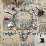 Retro Silver Plated Scholar Graduates Pen Bracelet with Compass Style Chain