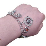 Retro Silver Plated Scholar Graduates Pen Bracelet with Compass Style Chain