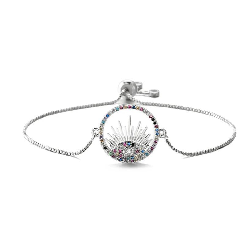 T Shape CZ Stone Pave Setting Bracelet Round Charm Bracelet For Women 