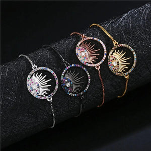 T Shape CZ Stone Pave Setting Bracelet Round Charm Bracelet For Women 