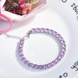 Silver Pink CZ Bracelet For Women Wedding Gemstone Crystal Jewelry