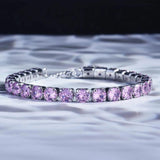 Silver Pink CZ Bracelet For Women Wedding Gemstone Crystal Jewelry