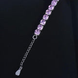 Silver Pink CZ Bracelet For Women Wedding Gemstone Crystal Jewelry