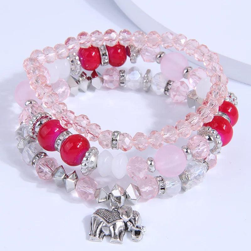 Statement Rhinestone Beaded Bracelet Multi-layered Charm Bracelet for Women