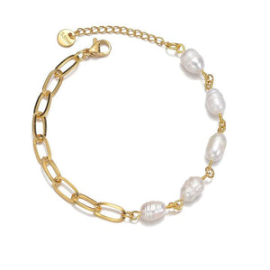 Freshwater Pearl Stainless Steel Chain Bracelet Bangle Women