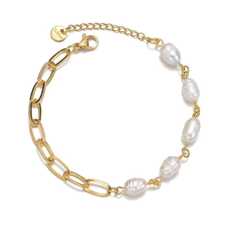 Freshwater Pearl Stainless Steel Chain Bracelet Bangle Women