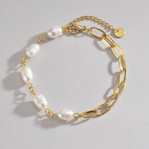 Freshwater Pearl Stainless Steel Chain Bracelet Bangle Women