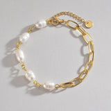 Freshwater Pearl Stainless Steel Chain Bracelet Bangle Women