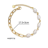 Freshwater Pearl Stainless Steel Chain Bracelet Bangle Women