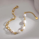 Freshwater Pearl Stainless Steel Chain Bracelet Bangle Women