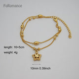 Lady Yellow Plated 2 Lines Beads Bracelet w/ Charms 16cm+5cm