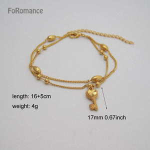 Lady Yellow Plated 2 Lines Beads Bracelet w/ Charms 16cm+5cm