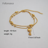 Lady Yellow Plated 2 Lines Beads Bracelet w/ Charms 16cm+5cm