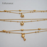 Lady Yellow Plated 2 Lines Beads Bracelet w/ Charms 16cm+5cm
