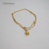 Lady Yellow Plated 2 Lines Beads Bracelet w/ Charms 16cm+5cm