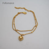 Lady Yellow Plated 2 Lines Beads Bracelet w/ Charms 16cm+5cm