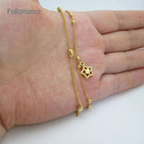 Lady Yellow Plated 2 Lines Beads Bracelet w/ Charms 16cm+5cm