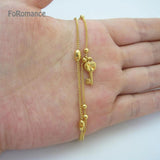Lady Yellow Plated 2 Lines Beads Bracelet w/ Charms 16cm+5cm