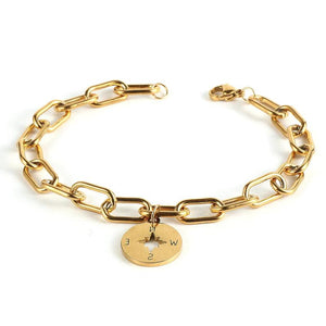 Wide Stainless Steel Chain Bracelet for Women, Charm Cuff Wristband Jewelry