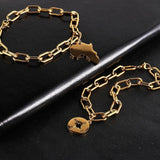 Wide Stainless Steel Chain Bracelet for Women, Charm Cuff Wristband Jewelry
